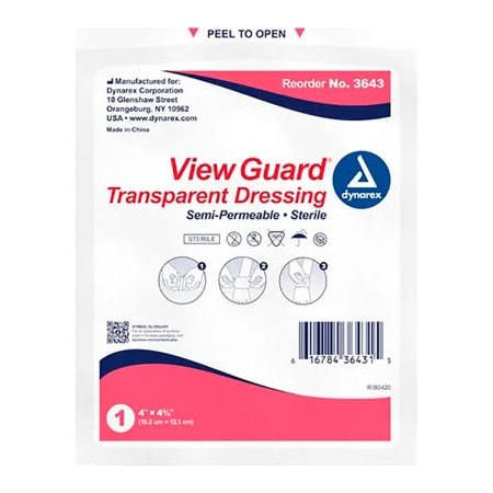 Dynarex Dynarex View Guard Sterile Transparent Dressings, 4inL x 4-3/4inW, 200 Pcs 3643